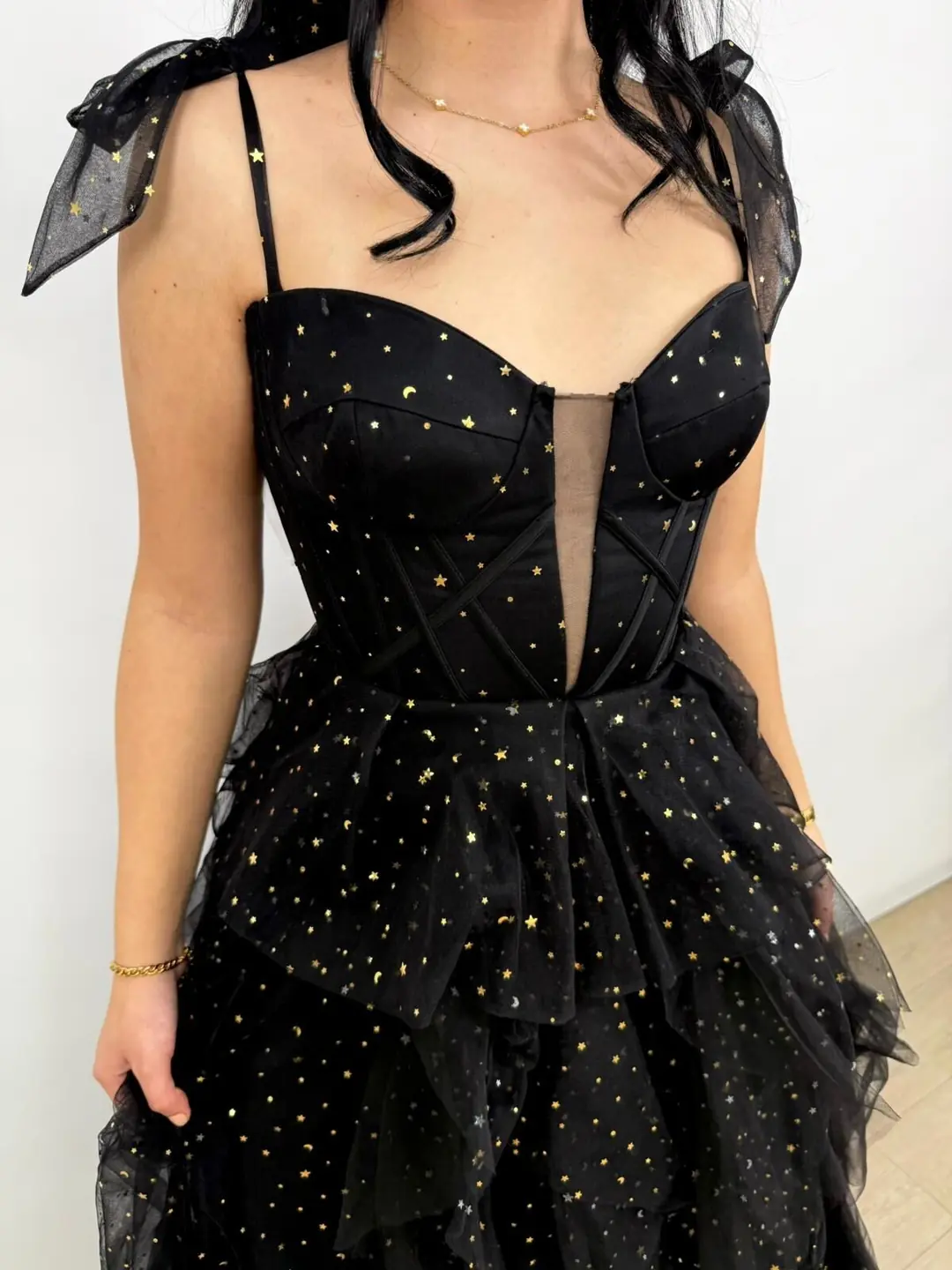 Siana Korseli Katlı Model Siyah Renk Abiye Elbise
