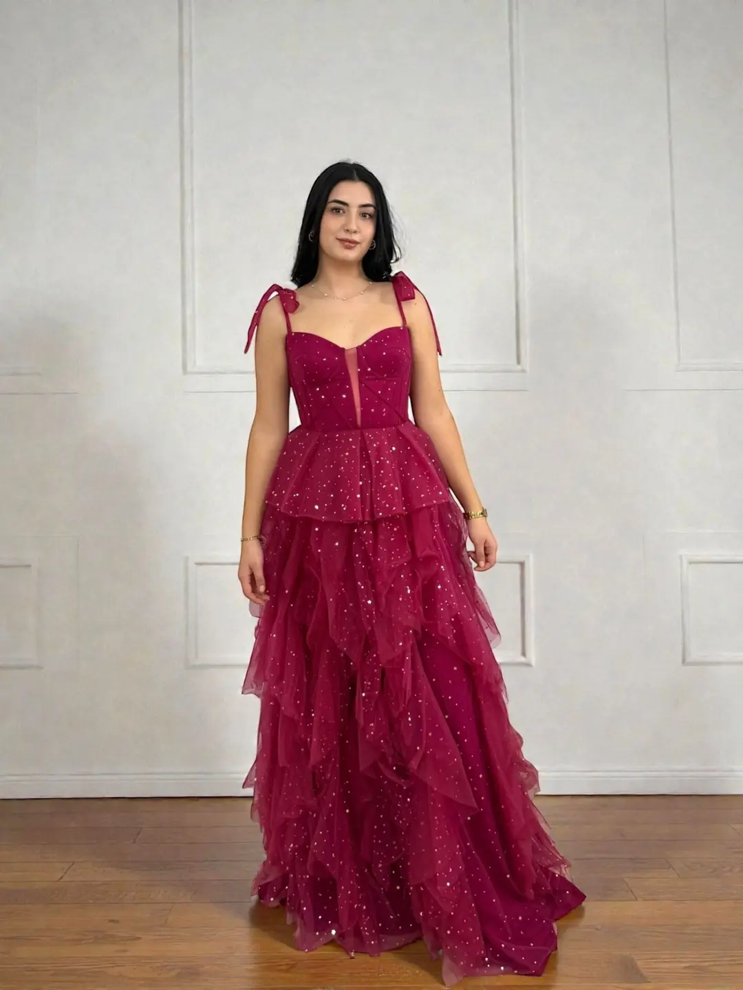 Siana Korseli Katlı Model Pembe Renk Abiye Elbise