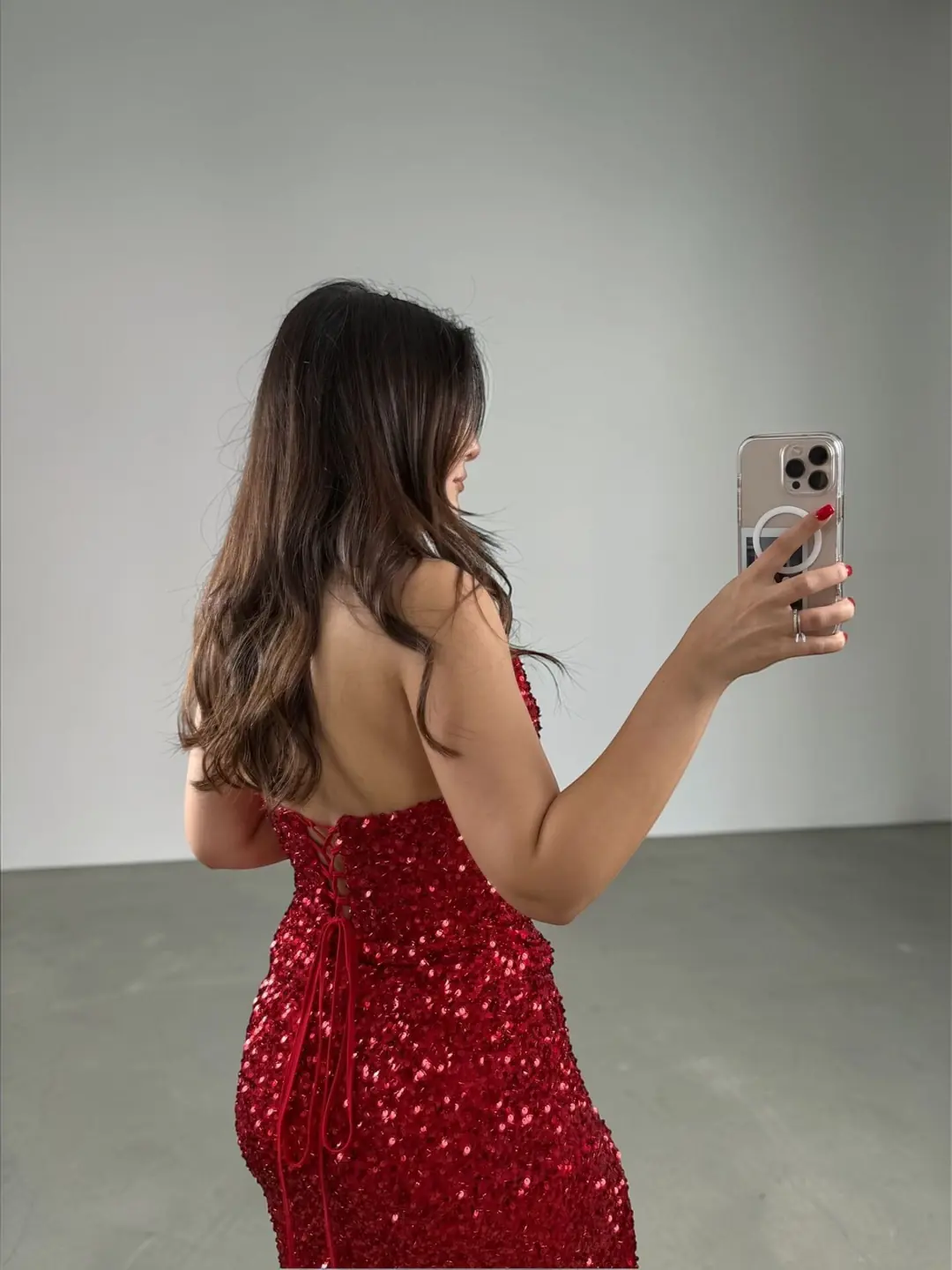 Glam Straplez Full Payetli Kırmızı Renk Balık Model Abiye Elbise