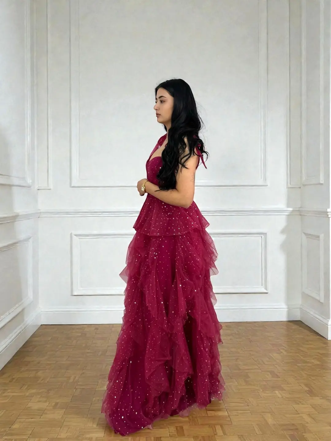 Siana Korseli Katlı Model Pembe Renk Abiye Elbise