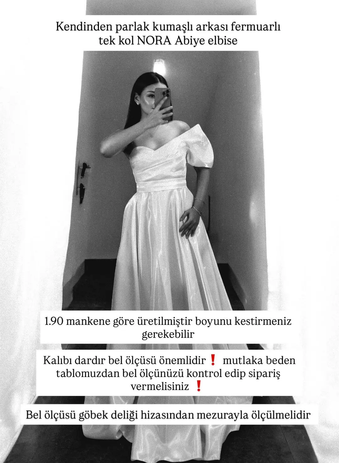 Galya Tek Kol Saten Parlak Beyaz Renk Abiye Elbise