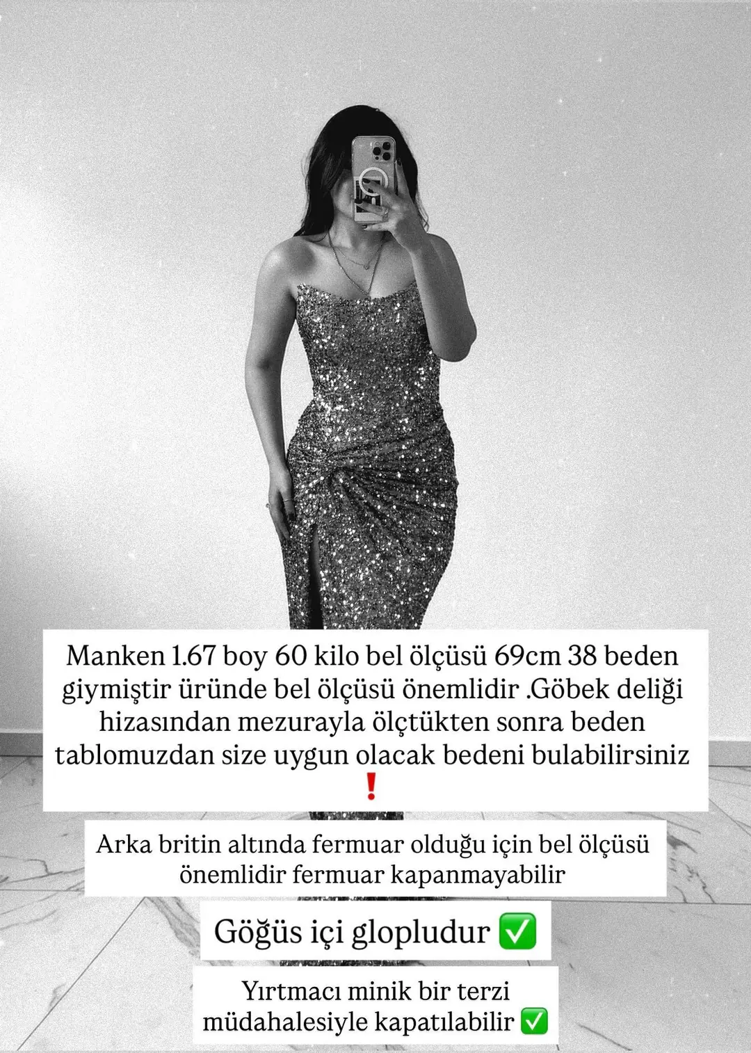 Glam Straplez Full Payetli Gümüş Renk Balık Model Abiye Elbise