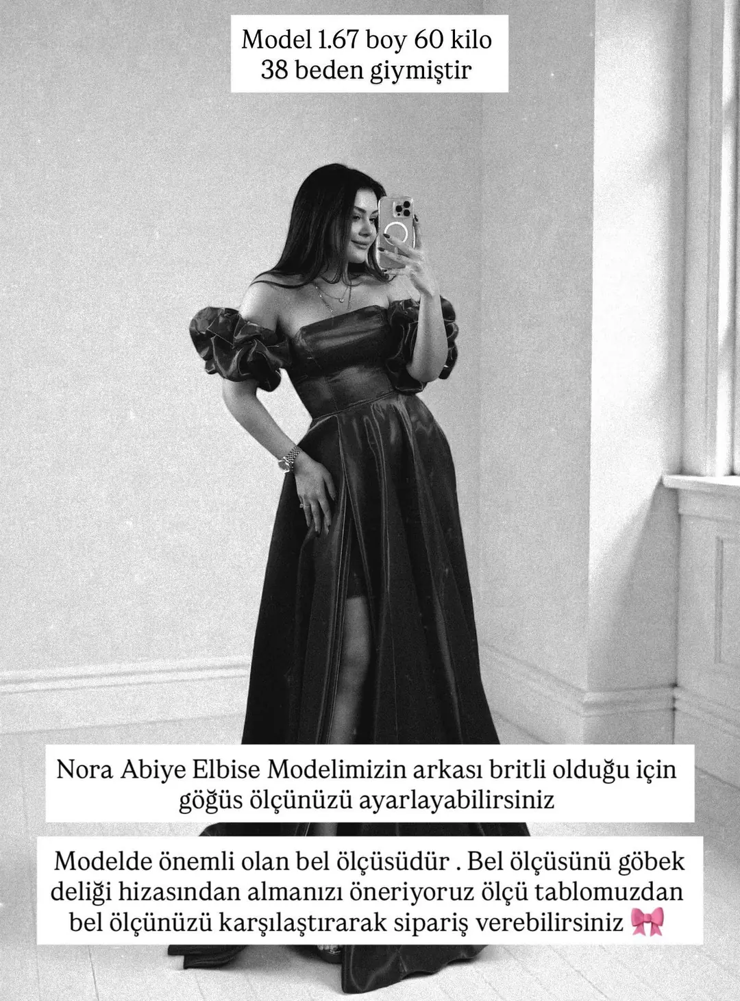 Nora Balon Kollu Parlak Saten Yırtmaçlı Lacivert Abiye Elbise