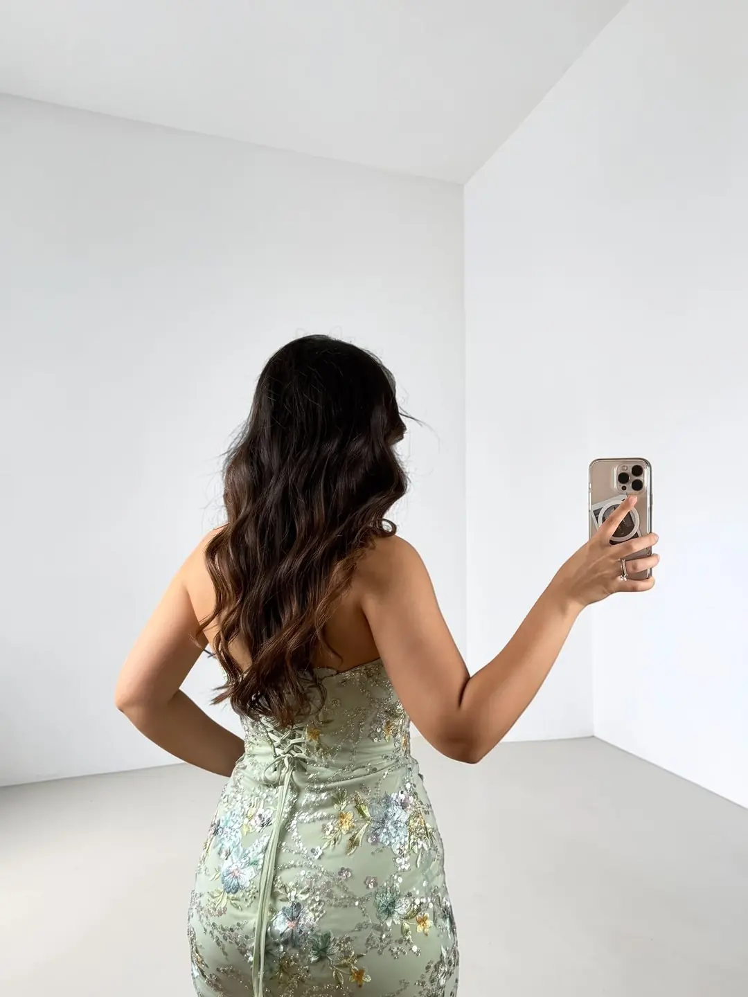 LOREN Premium Çiçek İşlemeli Korseli Balık Kesim Mint Renk Abiye Elbise