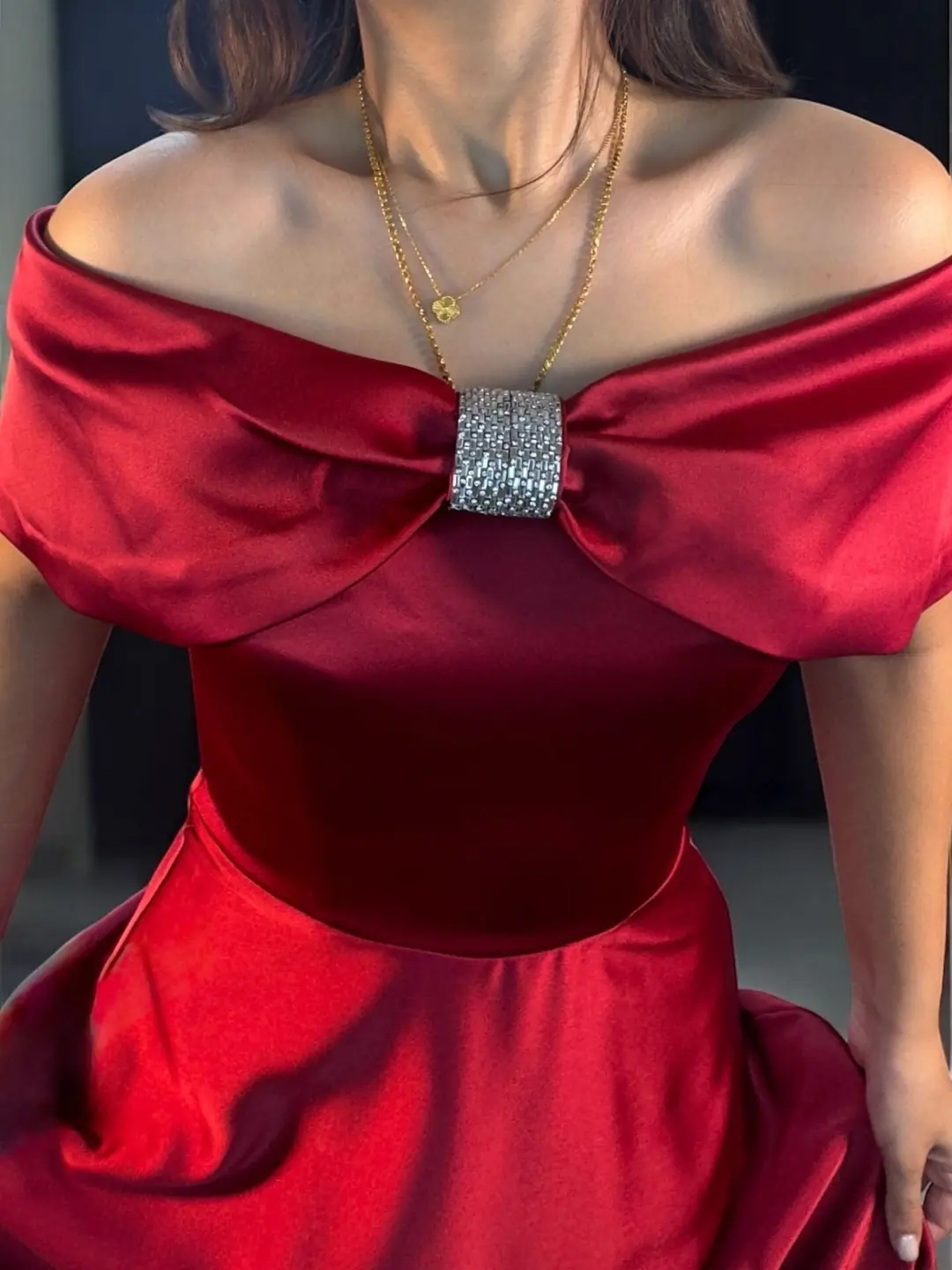 Madonna Yaka Bella Bordo Abiye Elbise