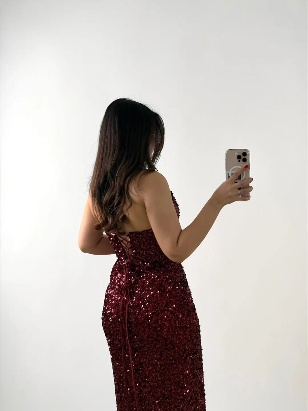 Glam Straplez Full Payetli Bordo Renk Balık Model Abiye Elbise